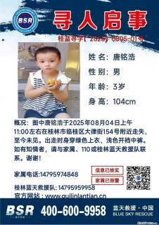 【寻人启事】图中唐铭浩于2025年08月04日上午11:00左右在桂林市临桂区大律街154号附近走失 - 连云港28生活网 lyg.28life.com